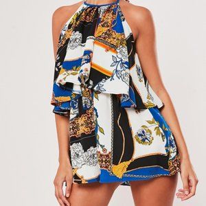 Blue Multi Floral Graphic Overlay Playsuit